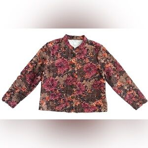 Christopher & Banks Women Jacket Blazer Size L Petite Button Floral Leaf Quilted